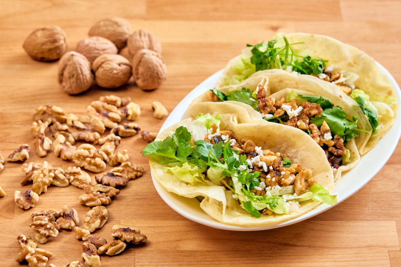 Tacos vegetarianos de hongos Shiitake y nueces